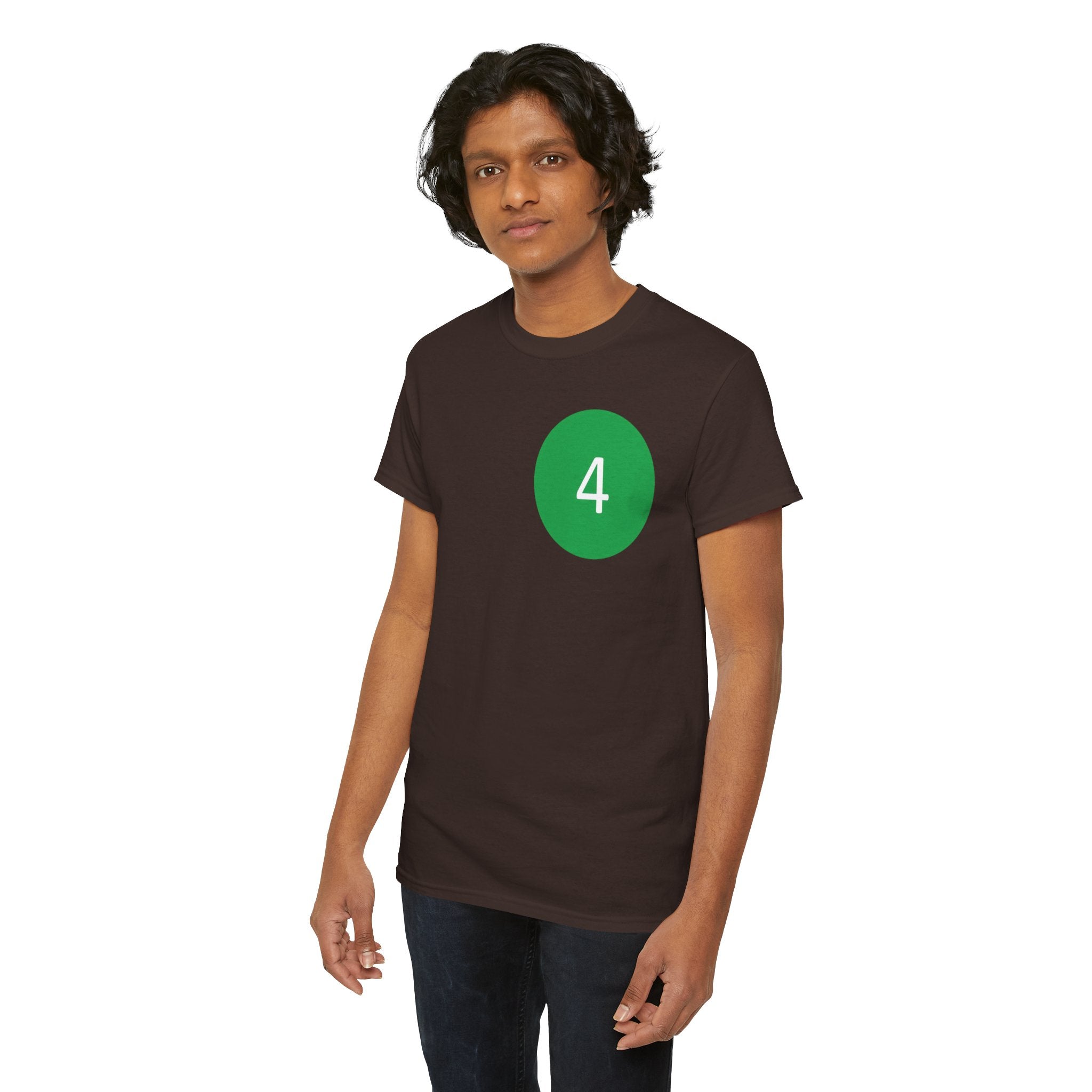 Number 4 Minimalist Tee — Green Circle Chest Graphic