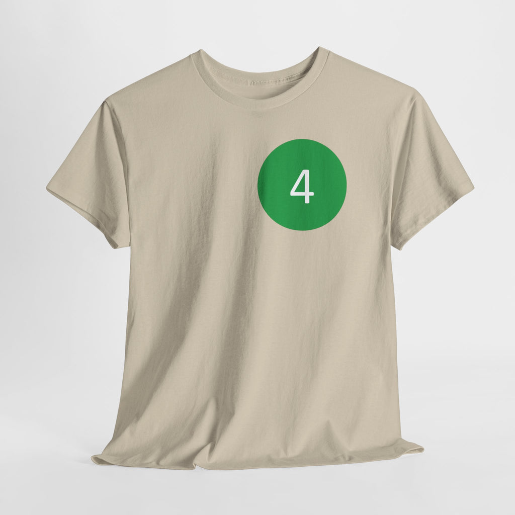 Number 4 Minimalist Tee — Green Circle Chest Graphic