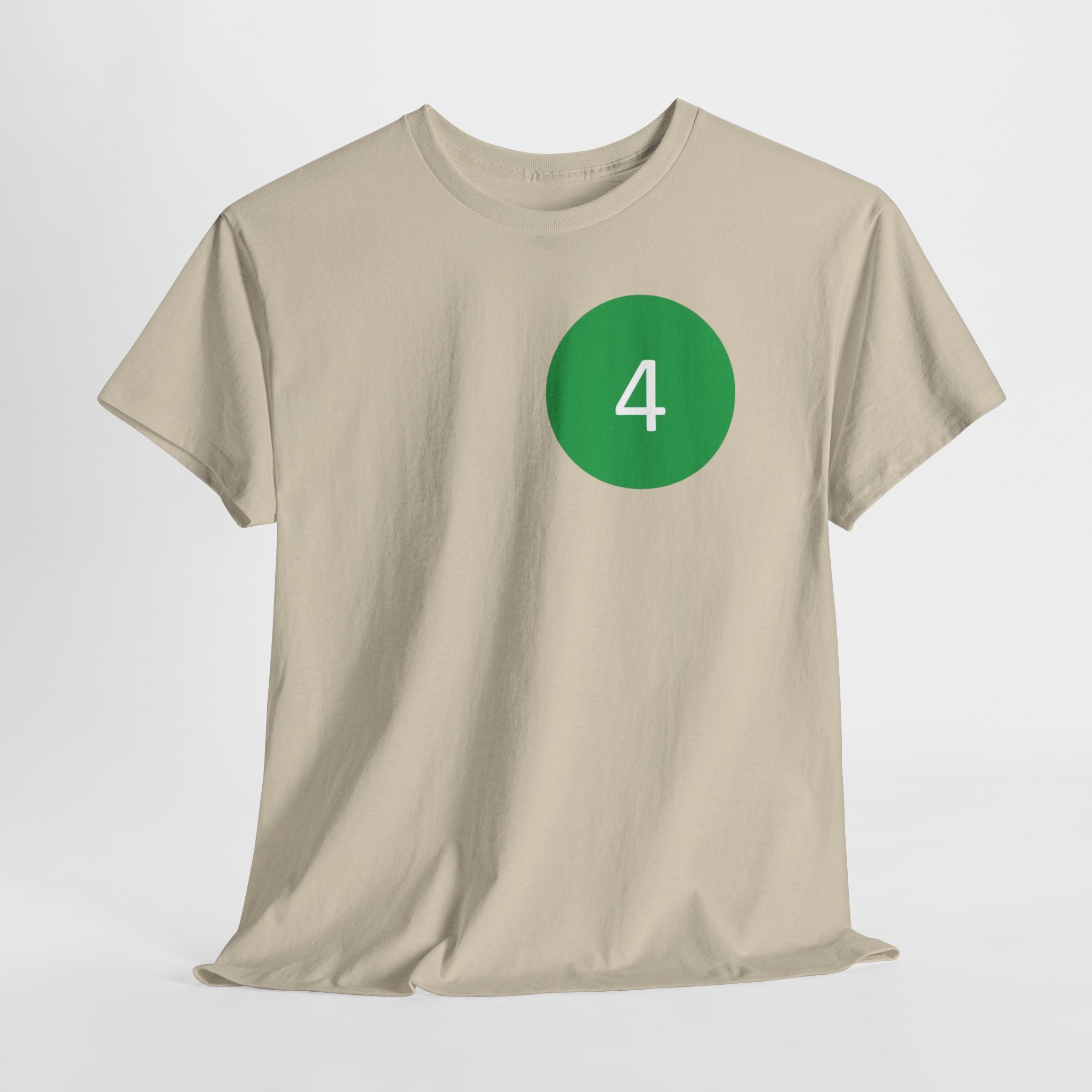 Number 4 Minimalist Tee — Green Circle Chest Graphic