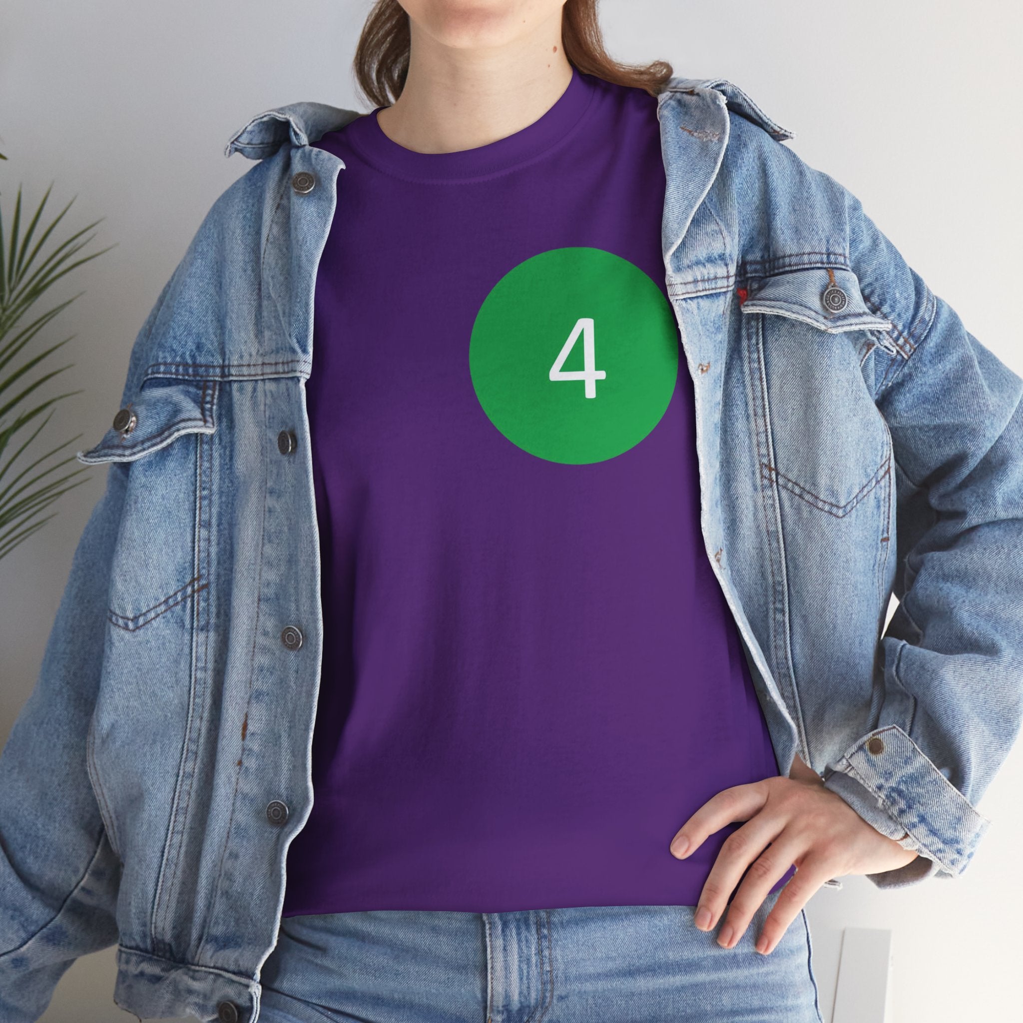 Number 4 Minimalist Tee — Green Circle Chest Graphic