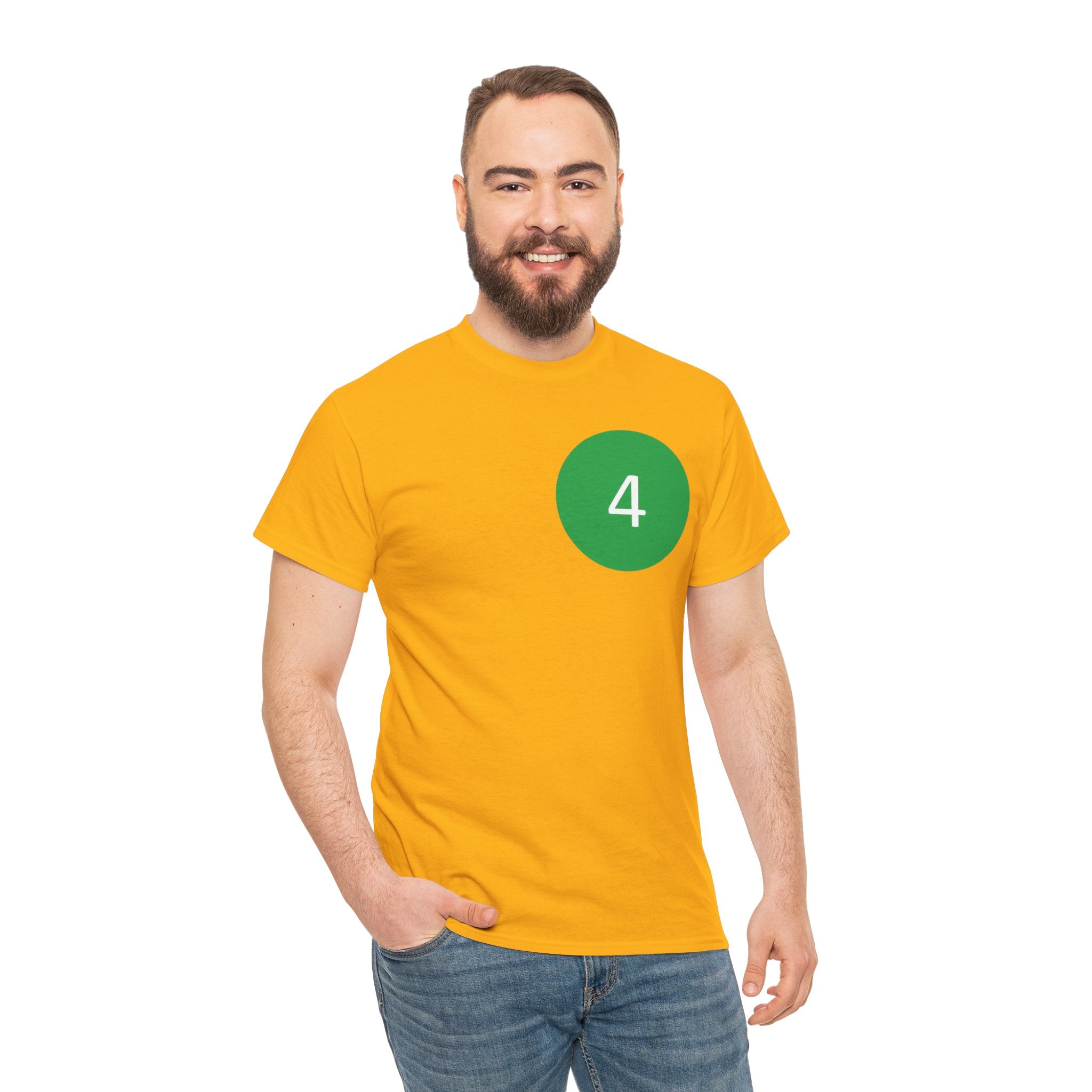 Number 4 Minimalist Tee — Green Circle Chest Graphic