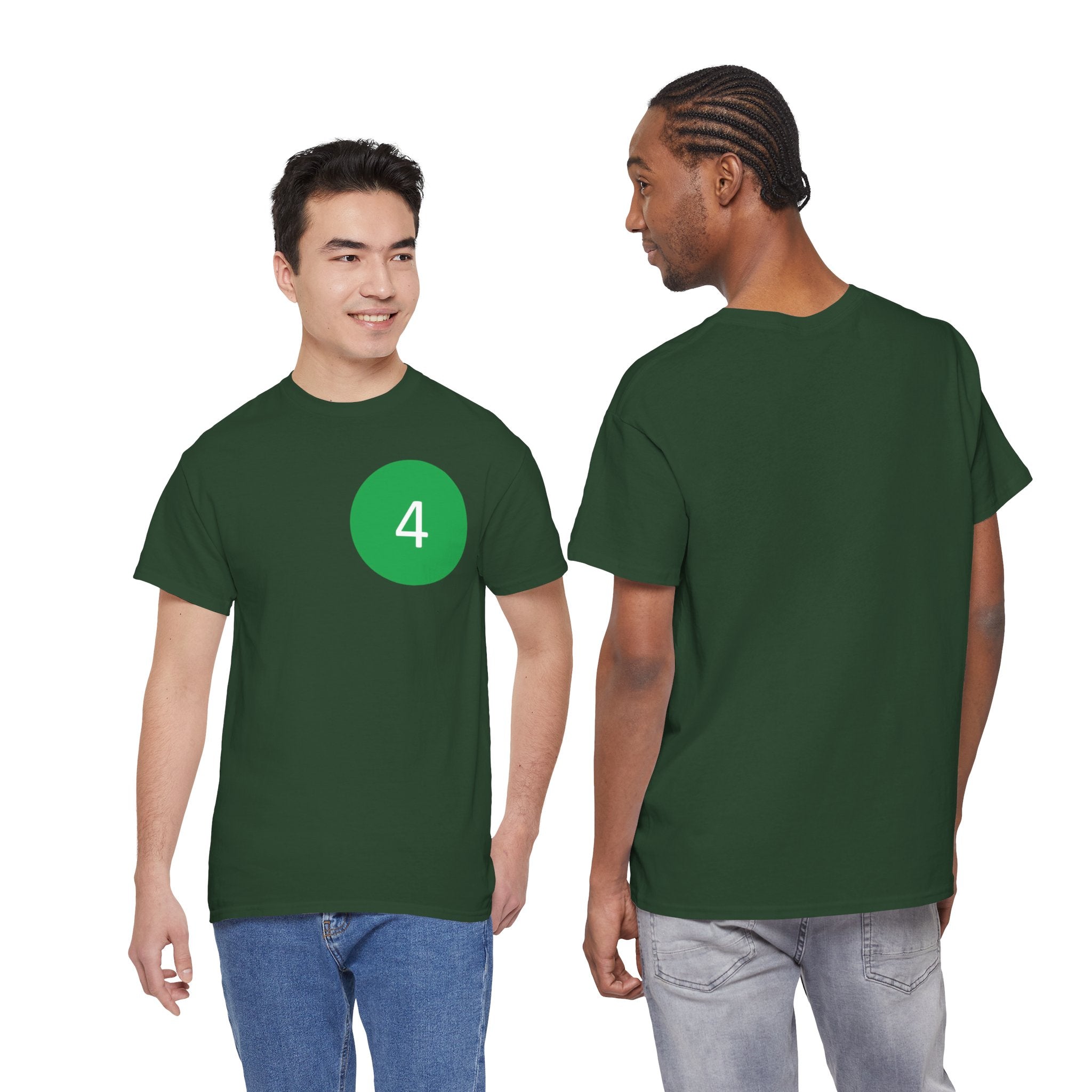 Number 4 Minimalist Tee — Green Circle Chest Graphic
