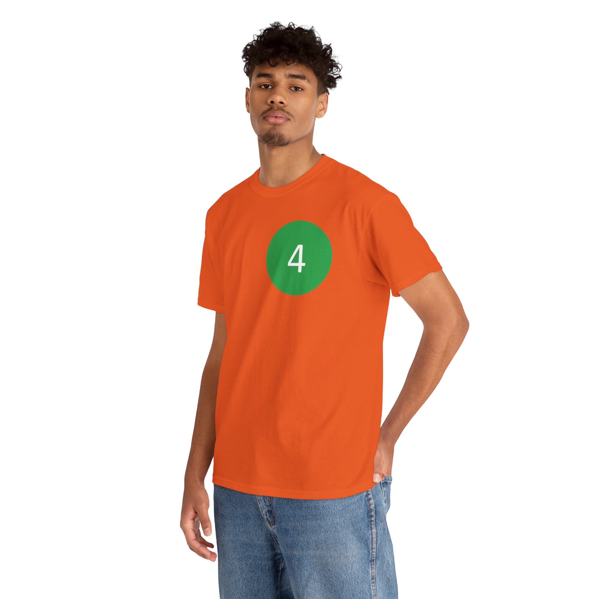 Number 4 Minimalist Tee — Green Circle Chest Graphic